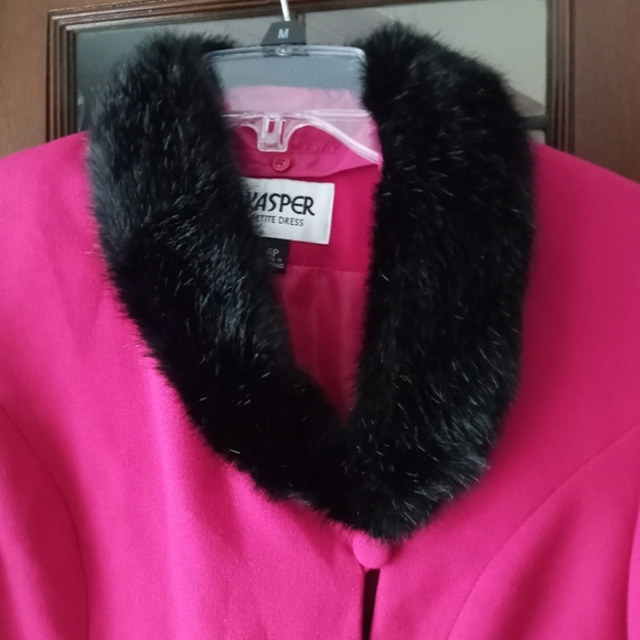 Kasper Fuchsia Jacket with removable Faux Fur Collar   B7 - Picture 2 of 8